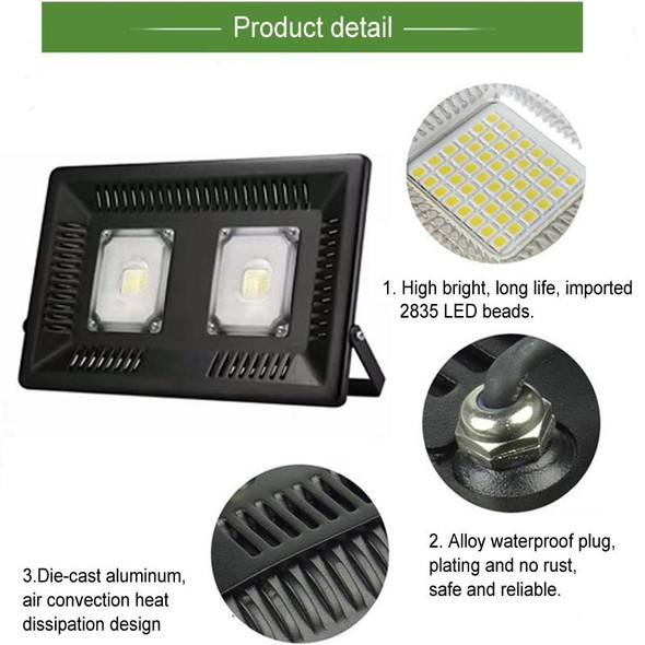 100W Waterproof LED Floodlight Lamp, 2 x 48 LED SMD 2835, Luminous Flux: > 8000LM, PF > 0.9, RA > 80, AC 90-140V(Warm White)