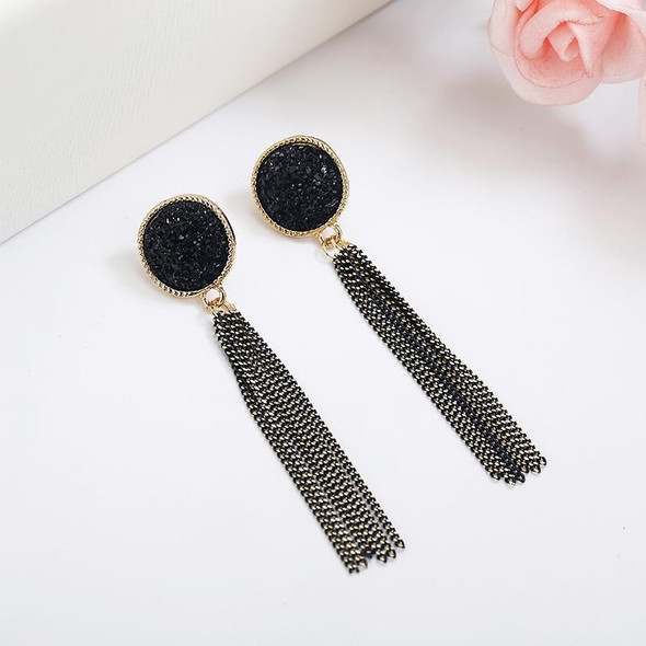 Fashion Black Rhinestone Long Drop Earrings - Women Jewelry(BLACK)