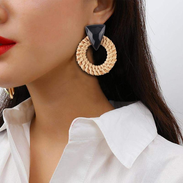 Rattan Wooden Vintage Handmade Dangle Earrings(Black)