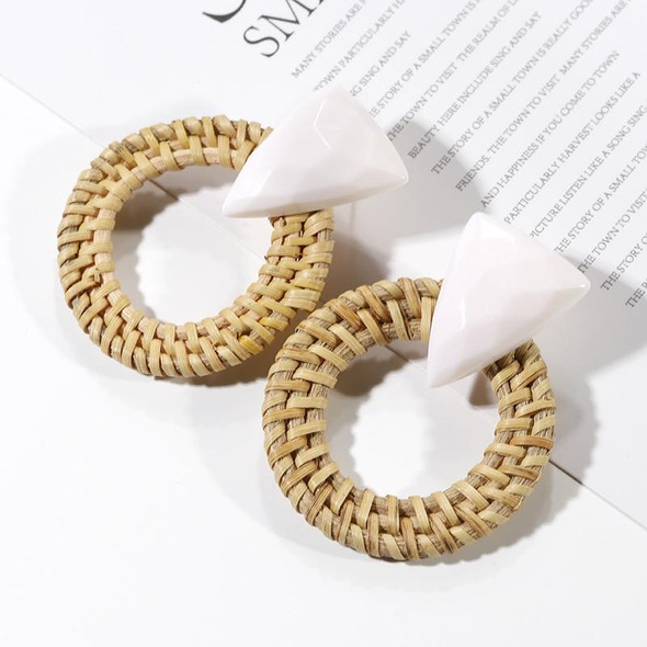 Rattan Wooden Vintage Handmade Dangle Earrings(White 2)