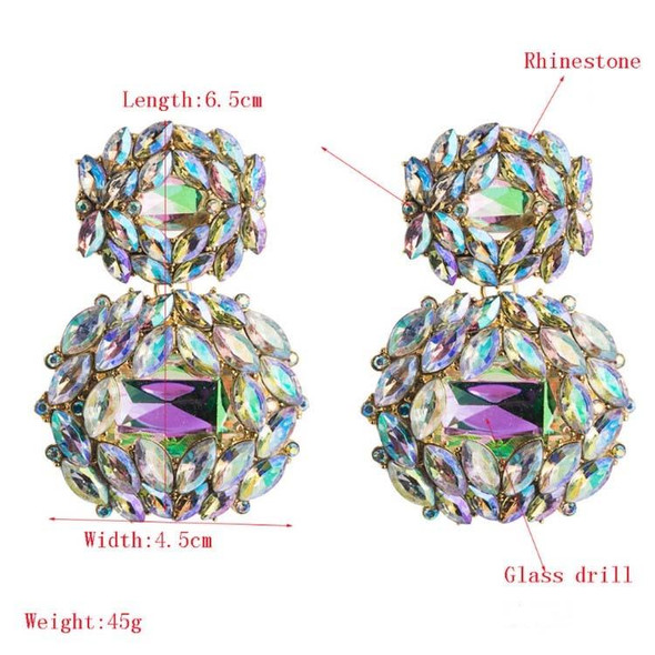 2 Pairs Female Earrings Exaggerated Alloy Geometric Glass Diamond Earrings(AB Color)