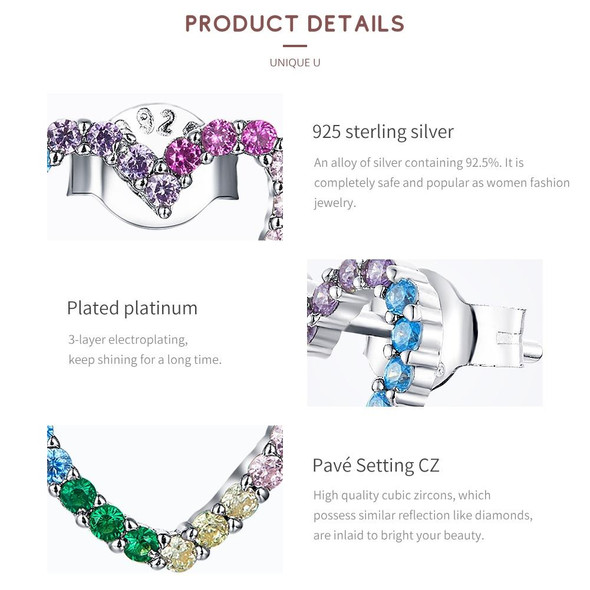 Rainbow Earrings Sterling Silver S925 Heart-shaped Zircon Girls Accessories
