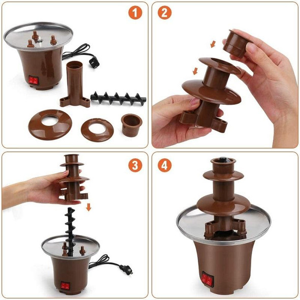 Mini Three-Layer Stainless Steel Chocolate Fountain Machine DIY Children Party Kitchen Utensils, UK Plug