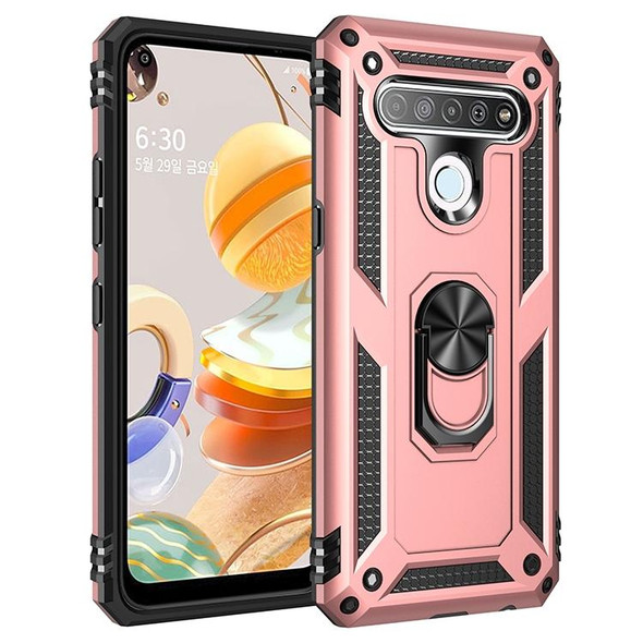 LG K61 Shockproof TPU + PC Protective Case with 360 Degree Rotating Holder(Rose Gold)