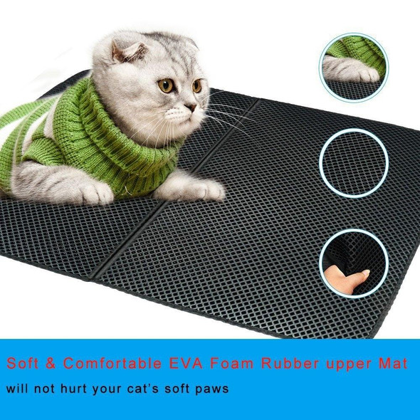 Waterproof Pet Cat Litter Mat EVA Double Layer Cat Litter Trapping Pets Mat Pad Bottom Non-slip Pet Litter Cat Mat(Black)
