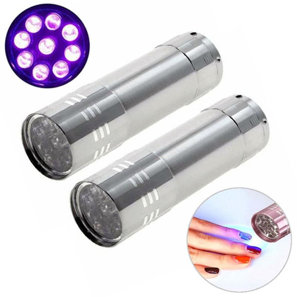 2 PCS Nail Dryer Mini LED Flashlight UV Lamp Portable - Nail Gel Fast Dryer(Silver)