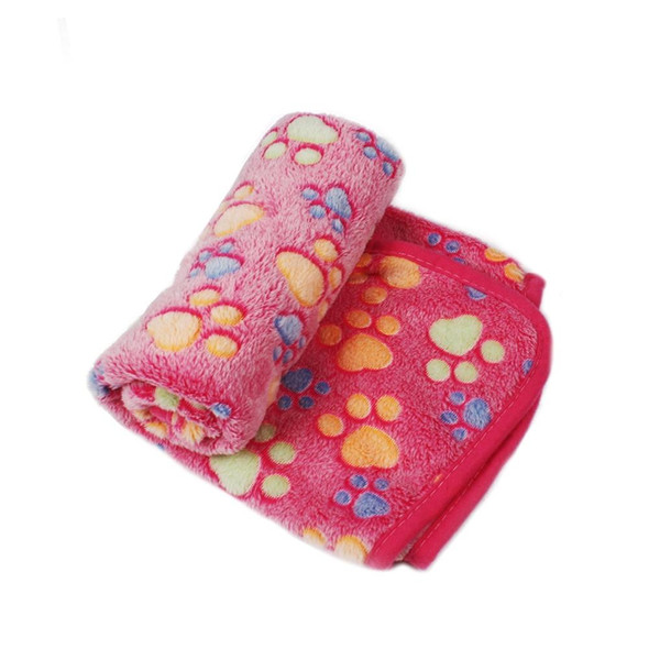 Soft Pet Blanket Winter Dog Cat Bed Mat Foot Print Warm Sleeping Mattress Small Medium Dogs Cats Coral Fleece Pet Supplies, Size:S(Pink)