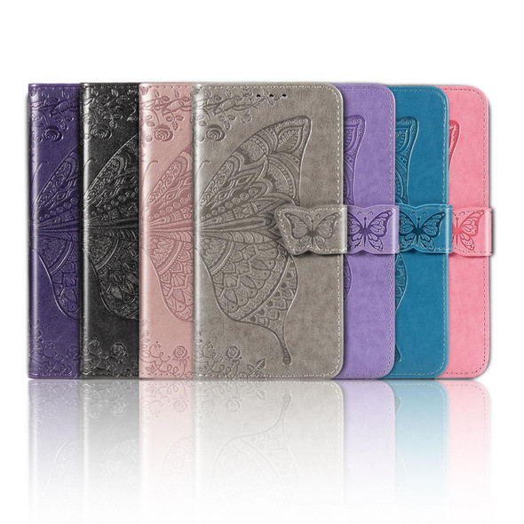 Galaxy S20 FE / S20 Lite Butterfly Love Flower Embossed Horizontal Flip Leather Case with Bracket / Card Slot / Wallet / Lanyard(Dark Purple)