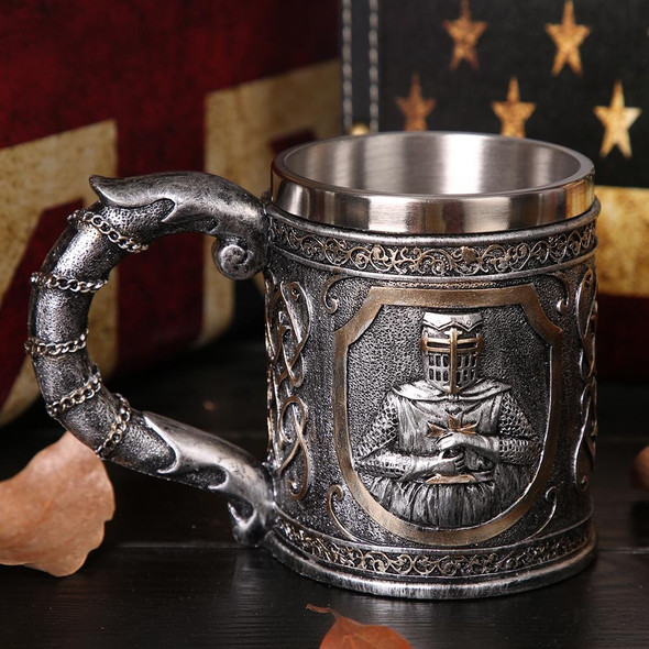 3D Viking Skull Coffee Beer Mug Skull Mug Beer Wine Drink Gift Stainless Steel Knight Decorative Cup for Men Mug
