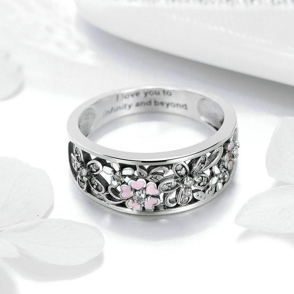 S925 Sterling Silver Ring Flower Dance Fashion Personality Ring, Size:6 US Size 52mm