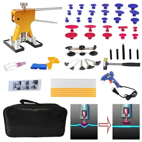 57 in 1 Auto Car Metal PDR Dent Lifter-Glue Puller Tab Hail Removal Paintless Car Dent Repair Tools Kit, with 20W Glue Gun, US Plug or EU Plug