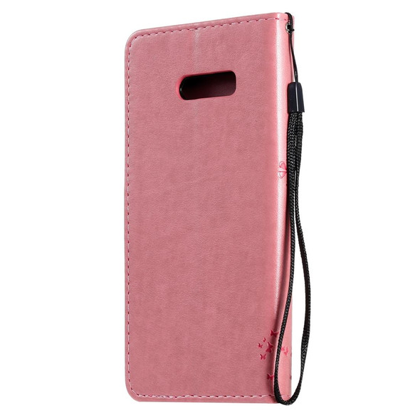 LG G8X Tree & Cat Pattern Pressed Printing Horizontal Flip PU Leather Case with Holder & Card Slots & Wallet & Lanyard(Pink)