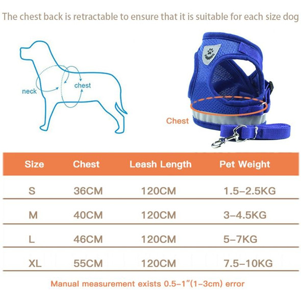 Adjustable Polyester Mesh Reflective Vest Lead Leash for Pet Dog, Size:XL(Blue)