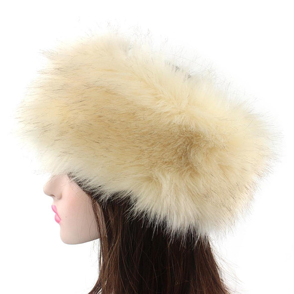 Unisex Winter Imitation Fox Fur Headband Bomber Hat, Size:L58-60cm(Black Tip on White)