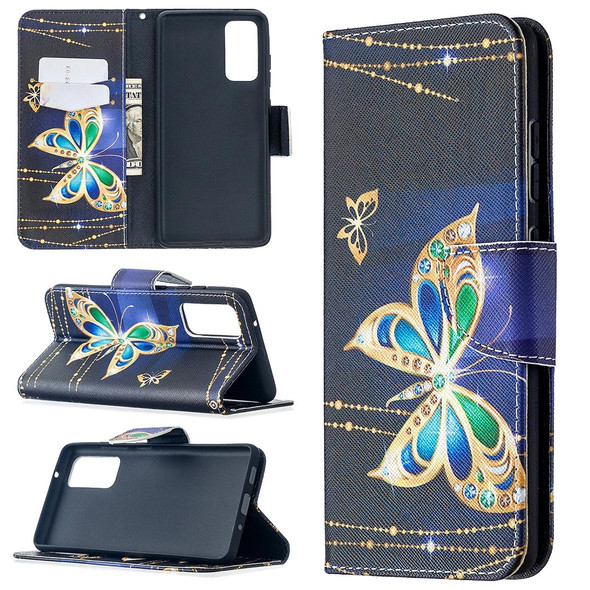 Samsung Galaxy S20 FE 5G / S20 Lite Colored Drawing Pattern Horizontal Flip Leather Case with Holder & Card Slots & Wallet(Big Butterfly)