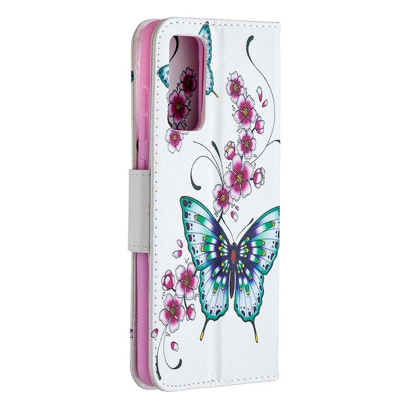 Samsung Galaxy S20 FE 5G / S20 Lite Colored Drawing Pattern Horizontal Flip Leather Case with Holder & Card Slots & Wallet(Peach Blossom and Butterfly)