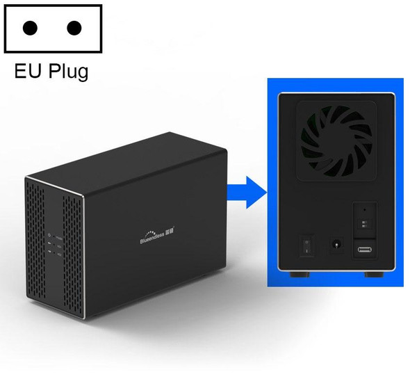 Blueendless Type-C / USB-C Interface 3.5 inch 2 Bay RAID Combination Array HDD External Enclosure (EU Plug)