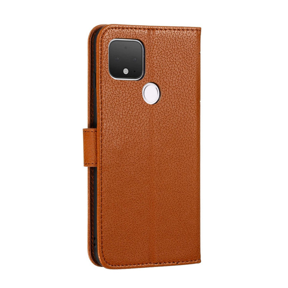 Google Pixel 5 Feather Pattern Litchi Texture Horizontal Flip Leather Case with Wallet & Holder & Card Slots(Brown)