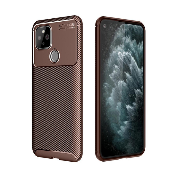 Google Pixel 5 Carbon Fiber Texture Shockproof TPU Case(Brown)