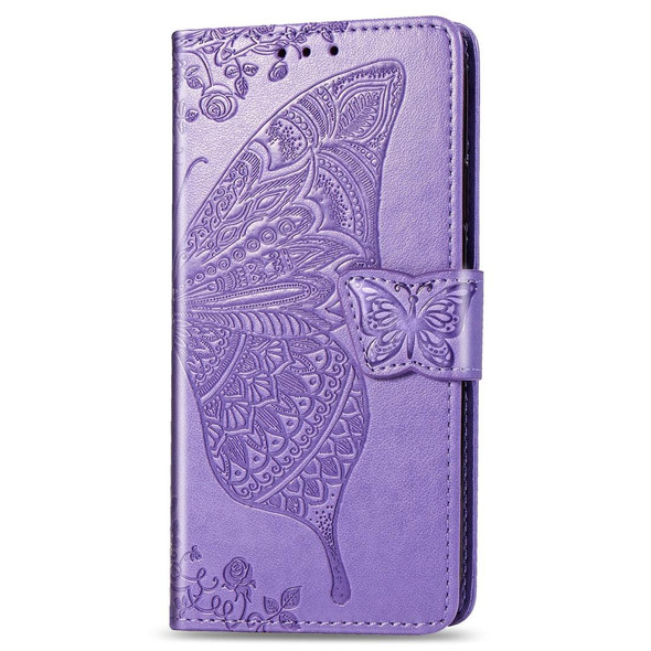 Butterfly Love Flowers Embossing Horizontal Flip Leatherette Case - Google Pixel 4 XL with Holder & Card Slots & Wallet & Lanyard(Lighe purple)
