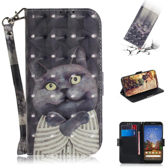 3D Painting Embrace Cat Pattern Coloured Drawing Horizontal Flip Leatherette Case for Google Pixel 3a XL, with Holder & Card Slots & Wallet