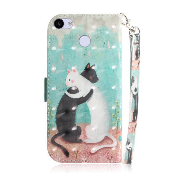 3D Painting Black White Cat Pattern Coloured Drawing Horizontal Flip Leatherette Case for Google Pixel 3a XL, with Holder & Card Slots & Wallet