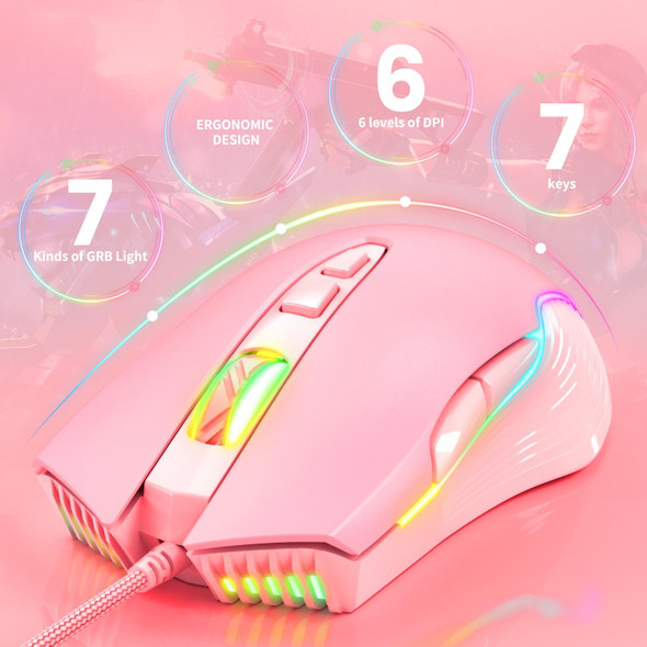 ONIKUMA CW905 RGB Lighting Wired Mouse(Pink)