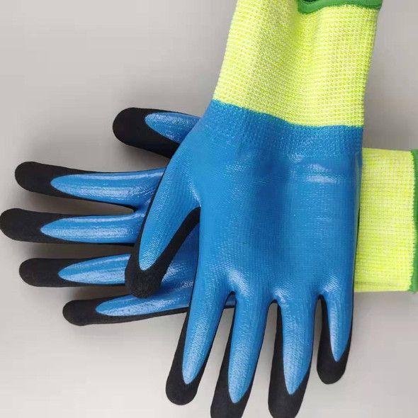 2 Pairs HEEP Ding Qing + Frosted anti-cut 2 Times Dipping Anti-cutting Waterproof Oil Resistant Non-slip Gloves