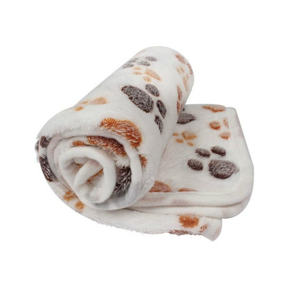 Soft Pet Blanket Winter Dog Cat Bed Mat Foot Print Warm Sleeping Mattress Small Medium Dogs Cats Coral Fleece Pet Supplies, Size:S(White)