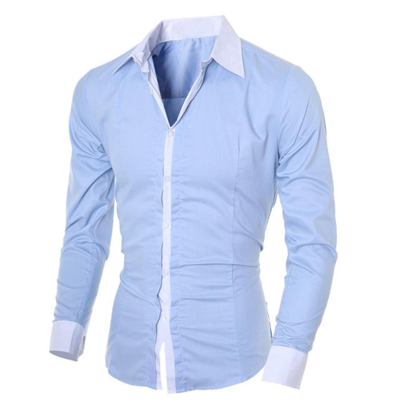 Casual Business Men Dress Long Sleeve Cotton Stylish Social Shirts, Size:XL(Blue)