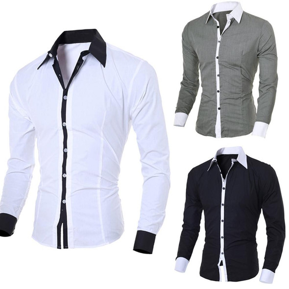 Casual Business Men Dress Long Sleeve Cotton Stylish Social Shirts, Size:XL(Blue)