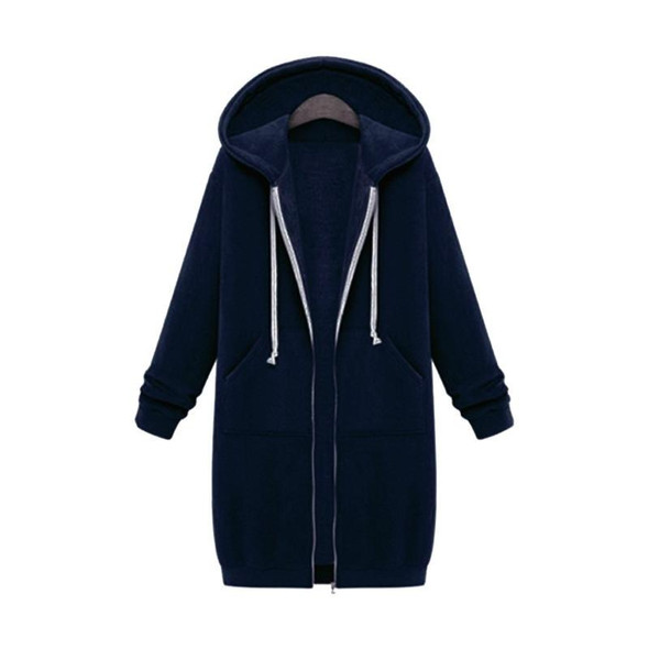 Women Hooded Long Sleeved Sweater In The Long Coat, Size:XXXXXL(Navy Blue)