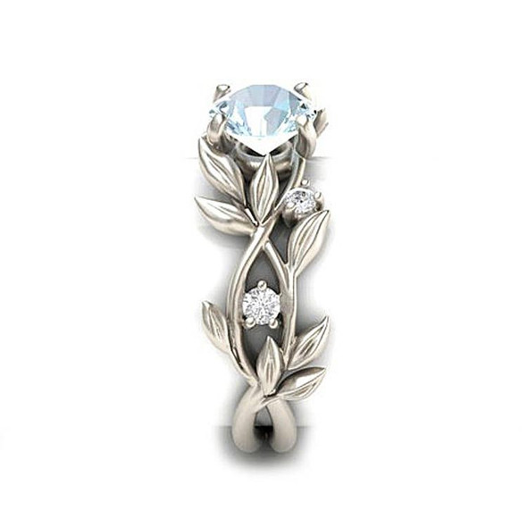 Crystal Vine Leaf Design Engagement Ring Fashion - Women Jewelry, Ring Size:8(Sky blue)