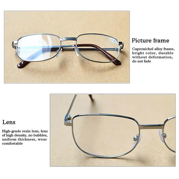 Full Metal Frame Resin Lenses Presbyopic Glasses Reading Glasses +4.00D(Silver)