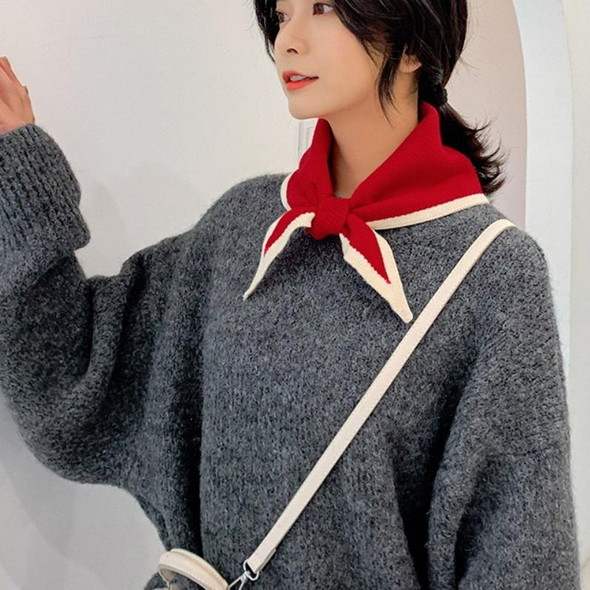 Autumn & Winter Knitted Woolen Scarf Women Two-colors Mini Triangle Scarf Warm Scarf, Length (CM): 80-100cm(Dark khaki)