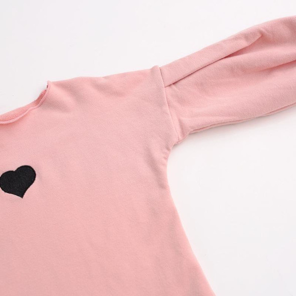 Autumn and Winter Warm Cute Puff Sleeve Top Heart-shaped Embroidered Sweatshirt Girls Tops, Height:120cm(White)