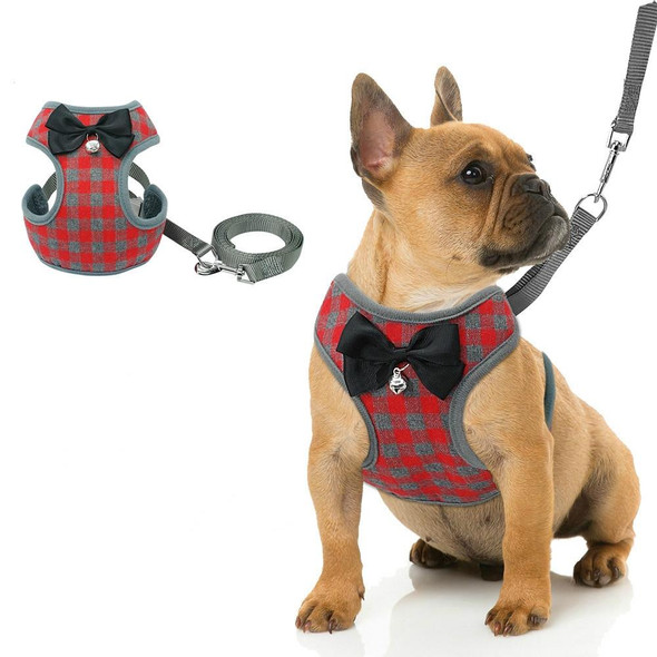 Adjustable Bow Plaid Vest Lead Pull Rope Leash for Cat Dog Pet(M)