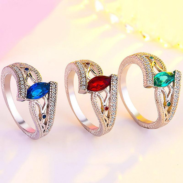 925 Sterling Silver Finger Rings Women Vintage Engagment Zircon Jewelry, Ring Size:7(Blue)