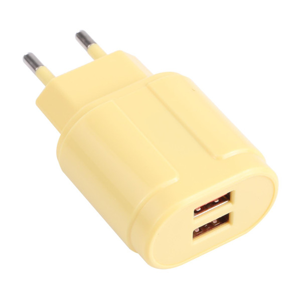 13-22 2.1A Dual USB Macarons Travel Charger, EU Plug(Yellow)