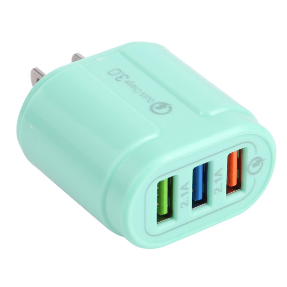 13-222 QC3.0 USB + 2.1A Dual USB Ports Macarons Travel Charger, US Plug(Green)