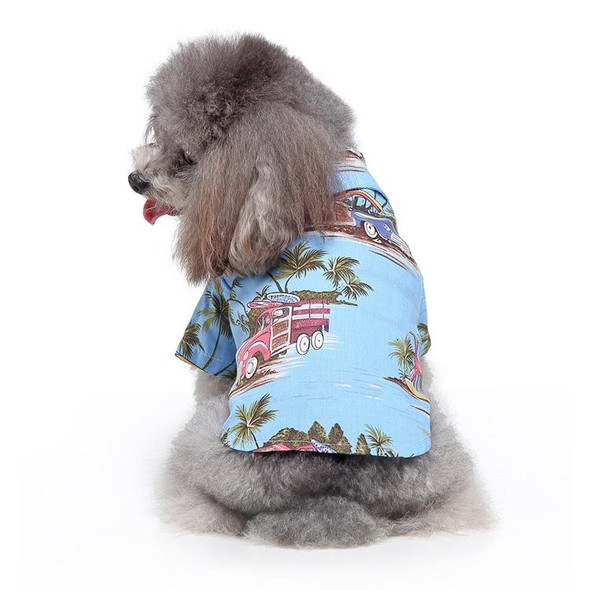 2 PCS Pet Beach Shirt Dog Print Spring And Summer Clothes, Size: S(Blue)