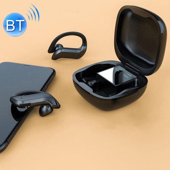 258 Wireless Ear-mounted Bluetooth Earphone with Charging Box & Digital Display, Support Touch & HD Call & Voice Assistant & NFC (Black)