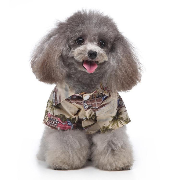 2 PCS Pet Beach Shirt Dog Print Spring And Summer Clothes, Size: M(Beige)