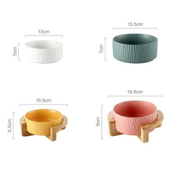 15.5cm/850ml Cat Dog Food Bowl Pet Ceramic Bowl, Style:Bowl With Wooden Frame(White)