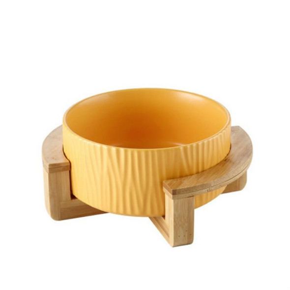 13cm/400ml Cat Dog Food Bowl Pet Ceramic Bowl, Style:Bowl With Wooden Frame(Yellow)