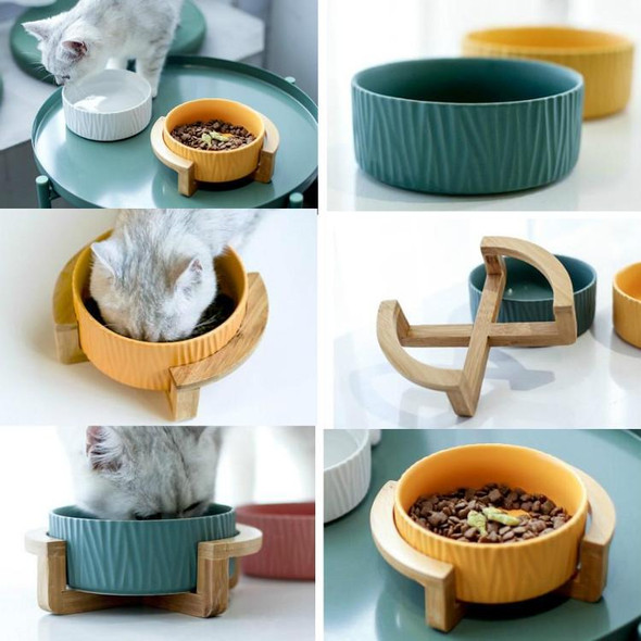 13cm/400ml Cat Dog Food Bowl Pet Ceramic Bowl, Style:Bowl With Wooden Frame(Yellow)