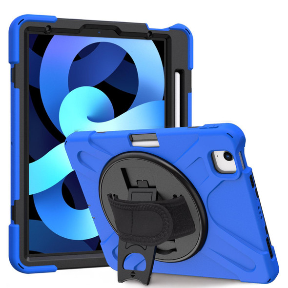 iPad Air 2022 / 2020 10.9 360 Degree Rotation PC + Silicone Protective Case with Holder & Hand-strap(Blue)