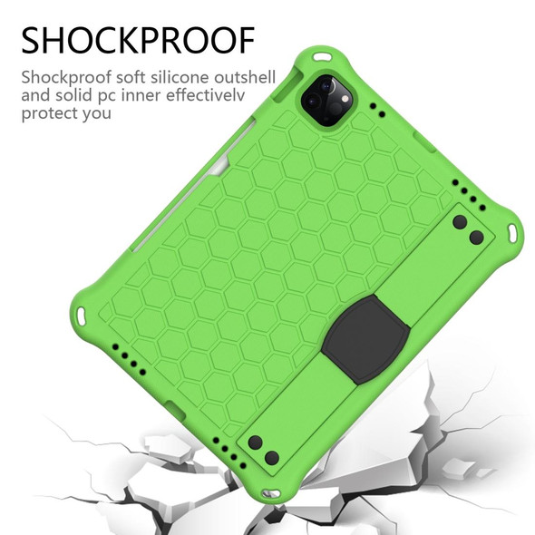 iPad Air 2022 / 2020 10.9 Honeycomb Design EVA + PC Material Four Corner Anti Falling Flat Protective Shell with Strap(Green+Black)