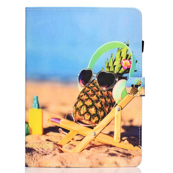 iPad Air 2022 / 2020 10.9 Colored Drawing Stitching Horizontal Flip Leather Case with Holder & Card Slots & Sleep / Wake-up function(Pineapple)