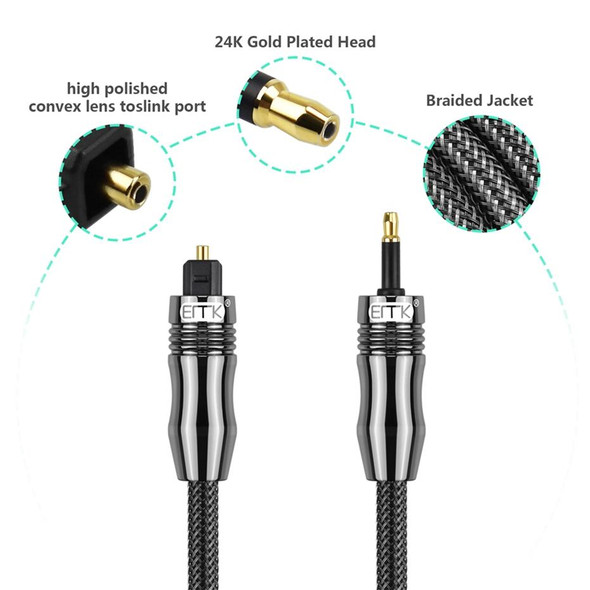 EMK OD6.0mm 3.5mm Digital Sound Toslink to Mini Toslink Digital Optical Audio Cable, Length:5m